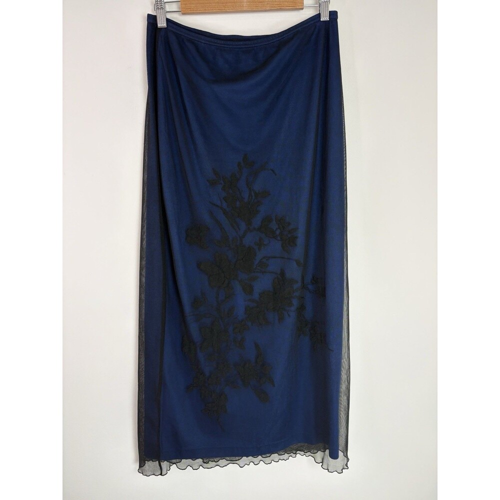 Vintage Express 90s Y2K Midi Skirt (Sz M) Double Layered Mesh Made In USA